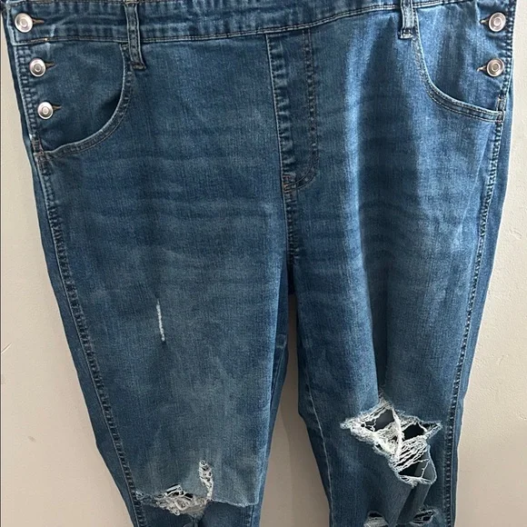 Celebrity Pink, Womans Size XL Distressed Blue Denim Overalls - Picture 5 of 14